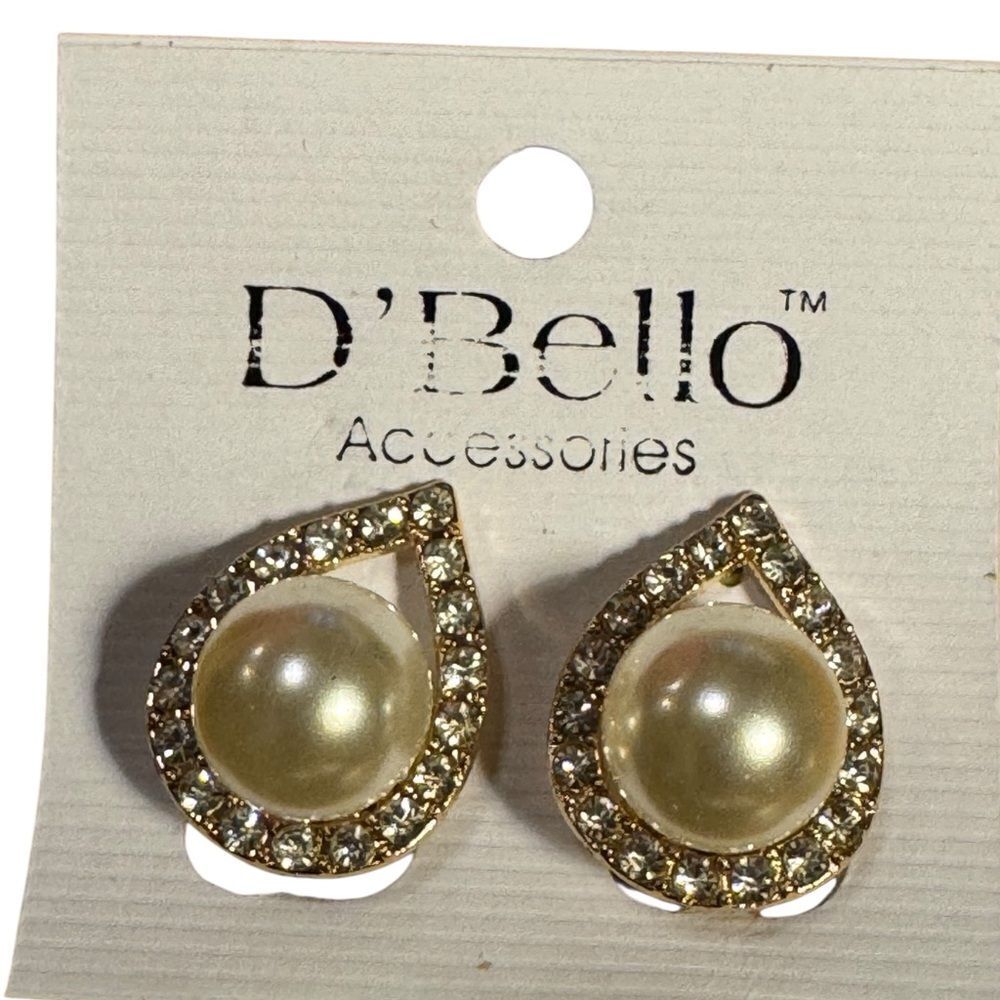 D’Bello Gold and Cream Teardrop Imitation Pearl Clip Earrings